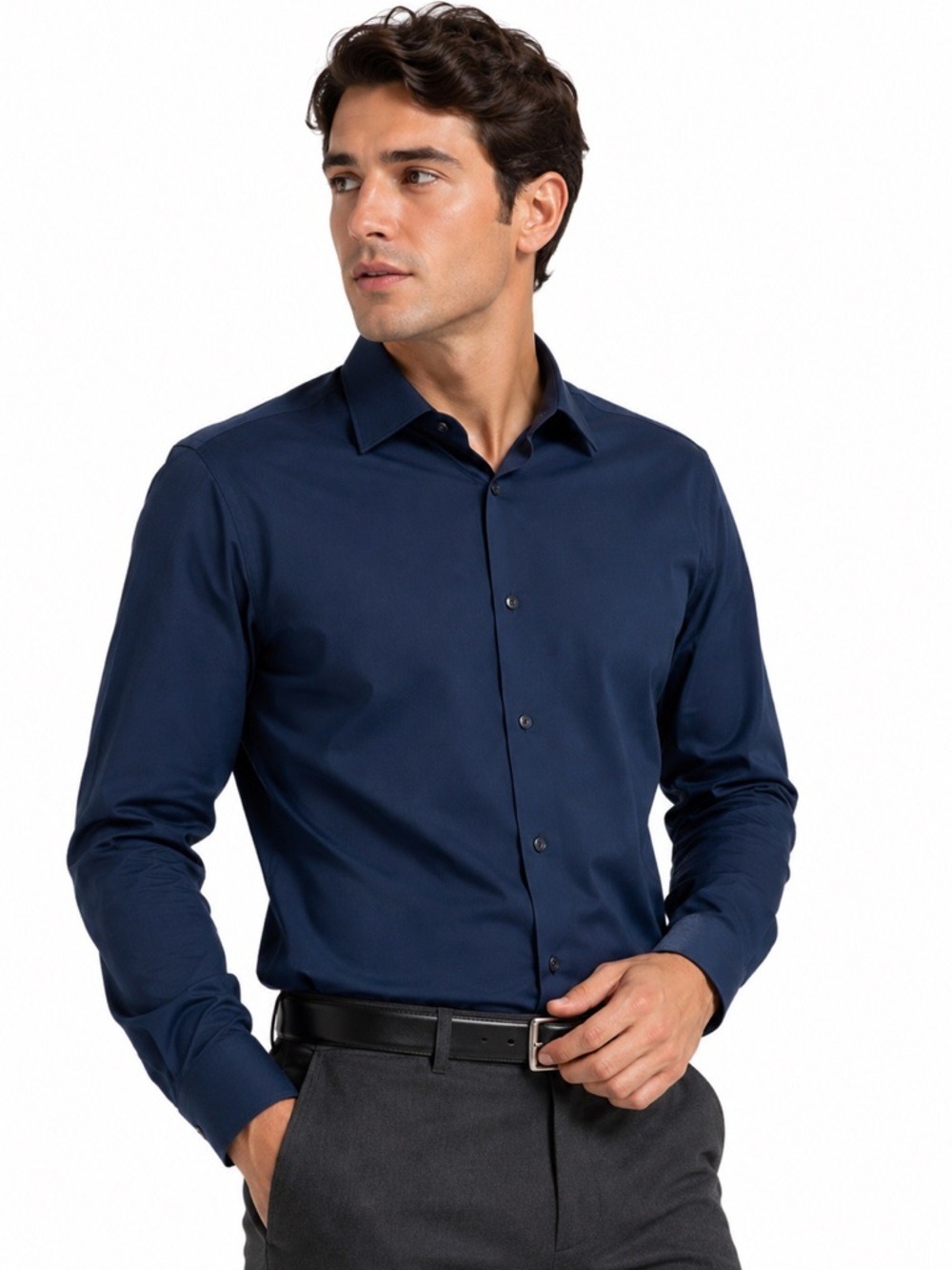 NWT Perry Ellis Men's Dress Shirt Size Medium Blue Long Sleeve Wardrobecore Luxe